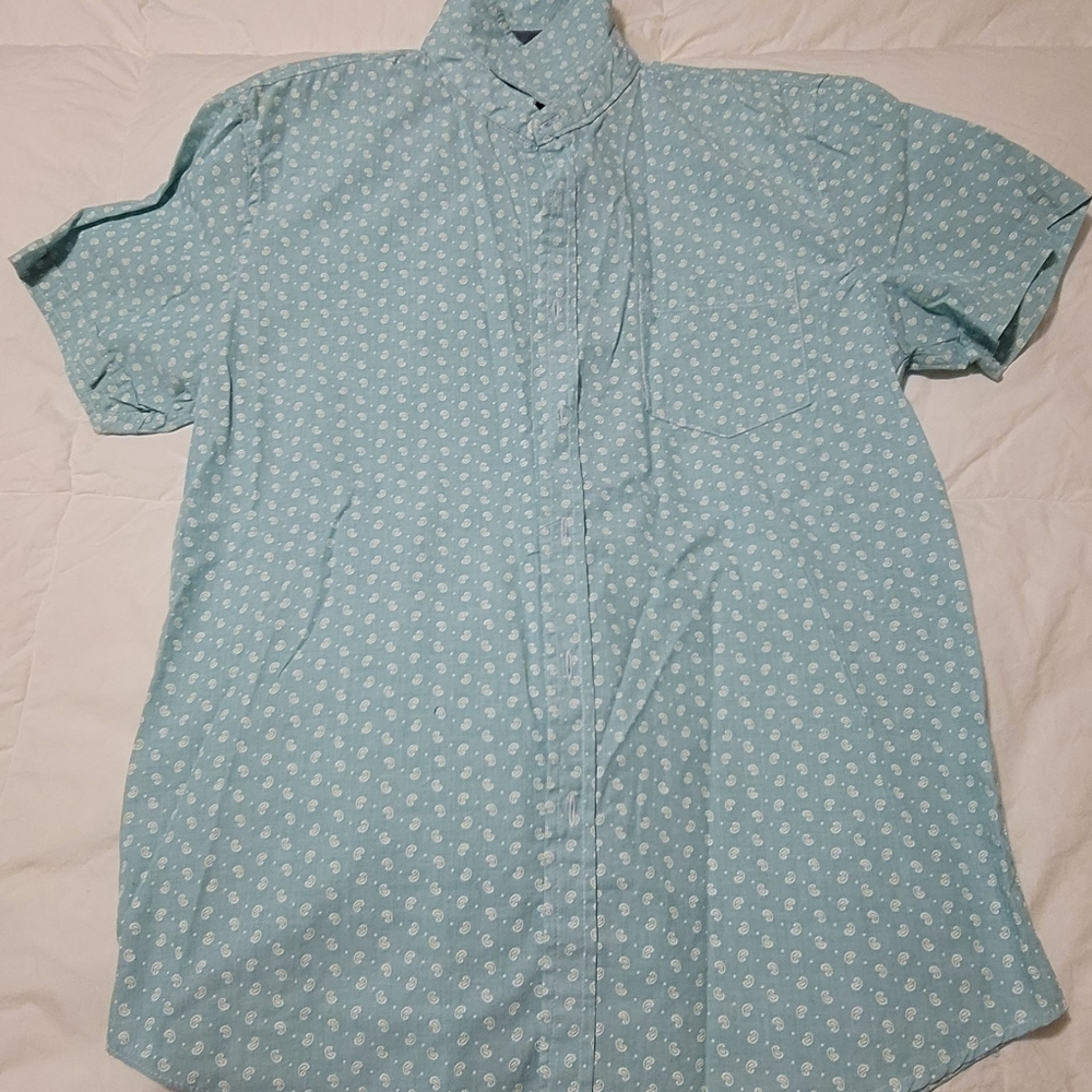 Michael Brandon Short Sleeve Button-Up Men’s Large | Light Blue Print | Great